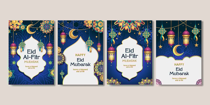 set of eid mubarak poster for social media story, card, banner, background vector