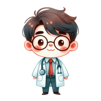 AI generated Cute Cartoon Doctor character with glasses and red tie, suitable for educational materials, presentations, or hospital related designs needing a quirky touch. png
