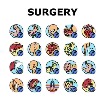surgery operate room invasive icons set vector