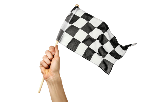 AI generated hand holding a checkered flag isolated on transparent background png