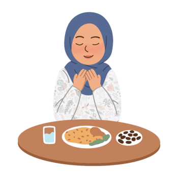 Woman praying before eating png