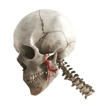 3D Rendering of a Human Skull with Neck Bone on Transparent Background - png
