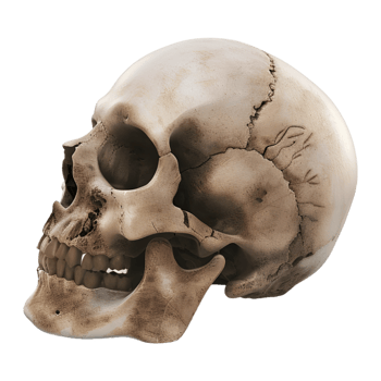 3D Rendering of a Human Skull with Neck Bone on Transparent Background - png