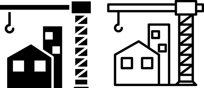construction icon, sign, or symbol in glyph and line style isolated on transparent background. Vector illustration