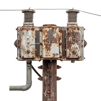 AI generated Old fashioned electric transformer on a pole isolated on transparent background png