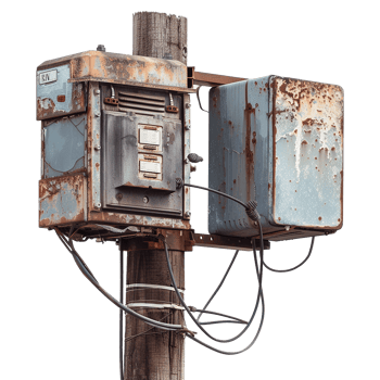 AI generated Old fashioned electric transformer on a pole isolated on transparent background png
