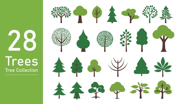 silhouette tree line drawing set, Side view, set of graphics trees elements outline symbol. silhouette tree line drawing set, Side view, icon set of graphics trees elements outline symbol. vector