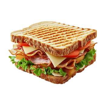 AI generated Sandwich with ham, cheese, tomatoes and lettuce isolated on transparent background png