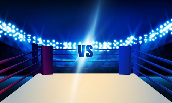 Boxing ring arena and spotlight floodlights vector design.