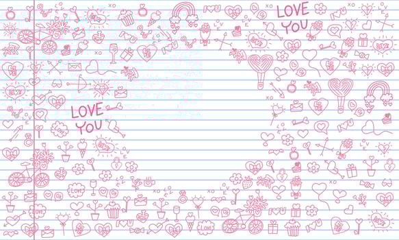 Valentine's Day doodle amd i love you for happy heart pink, t-shirt print, doodle vector design