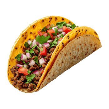 AI generated Mexican tacos with meat and vegetables isolated on transparent background png