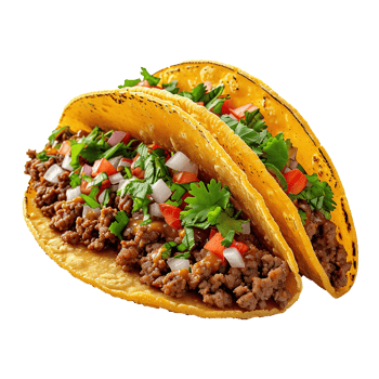 AI generated Mexican tacos with meat and vegetables isolated on transparent background png