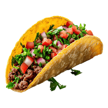 AI generated Mexican tacos with meat and vegetables isolated on transparent background png
