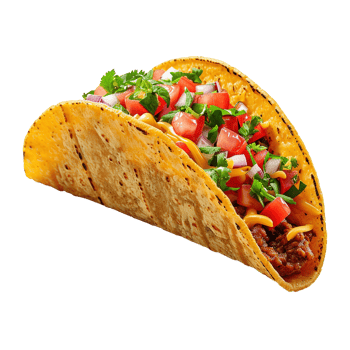 AI generated Mexican tacos with meat and vegetables isolated on transparent background png