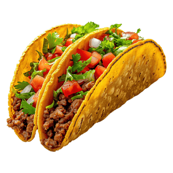 AI generated Mexican tacos with meat and vegetables isolated on transparent background png