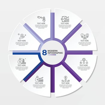 Blue tone circle infographic with 8 steps, process or options. vector
