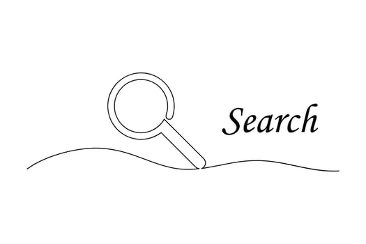 Continuous one magnifying glass drawing and single line search concept outline investigation illustration art vector