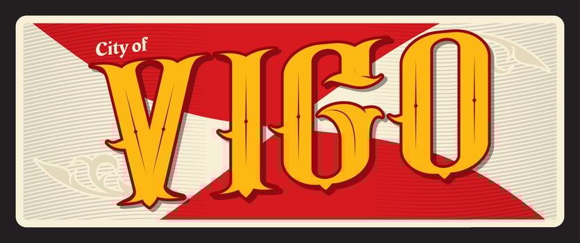 Vigo Spanish vintage city plate vector