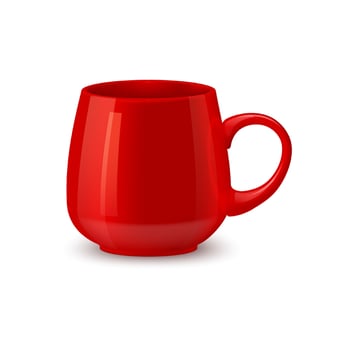 Red ceramic coffee mug or tea cup 3d vector mockup