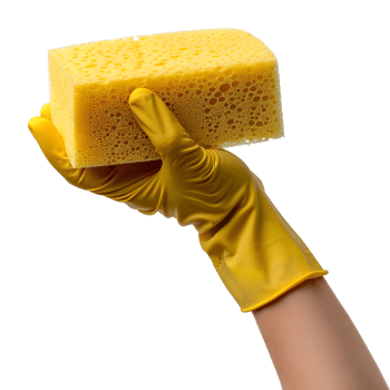 AI generated 3D Rendering of a Washing Sponge in Hand with Gloves on Transparent Background - Ai Generated png