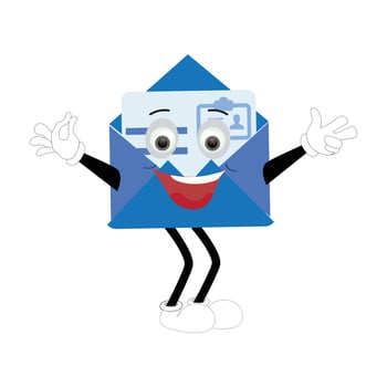 Envelope cartoon mascot character, Cartoon cupid points with a gesture of hand, retro comic message sticker, cute stylish design flat vector illustration. Eps 10