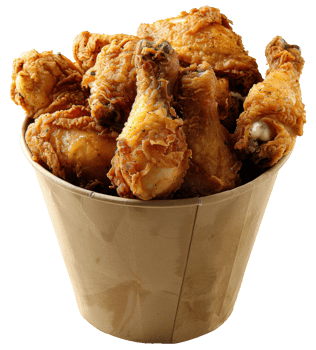 AI generated Crispy fried chicken in a paper bucket on transparent background - stock png. png