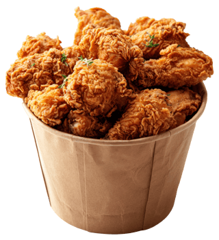 AI generated Crispy fried chicken in a paper bucket on transparent background - stock png. png