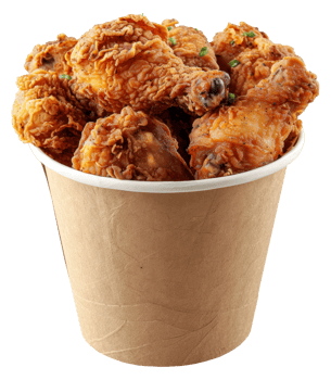 AI generated Crispy fried chicken in a paper bucket on transparent background - stock png. png