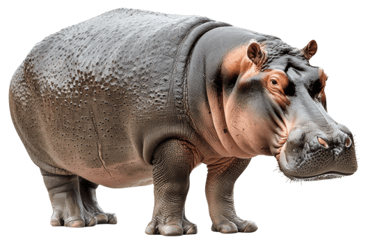 AI generated Majestic hippopotamus standing with powerful presence on transparent background - stock png. png