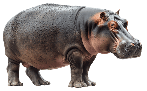 AI generated Majestic hippopotamus standing with powerful presence on transparent background - stock png. png