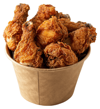 AI generated Crispy fried chicken in a paper bucket on transparent background - stock png. png