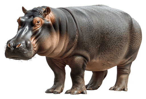 AI generated Majestic hippopotamus standing with powerful presence on transparent background - stock png. png