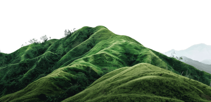 AI generated Serene rolling green hills in a lush pastoral landscape on transparent background - stock png. png