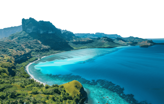 AI generated Serene tropical lagoon with azure waters and green cliffs on transparent background - stock png. png