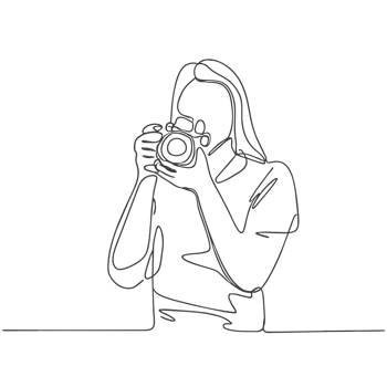 AI generated minimalist black ink drawing drawing of a young woman taking photos png