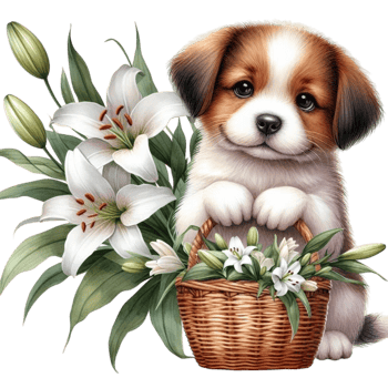 AI generated a dog with flowers in a basket png