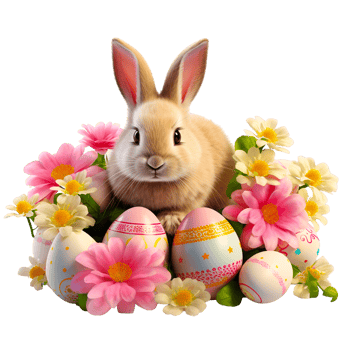 AI generated Rabbit and easter eggs in green grass png