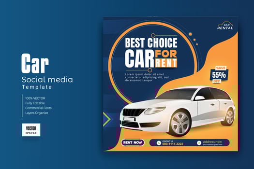 Set of editable square banner template. Car rental banner. Usable for social media, story and web internet ads. vector