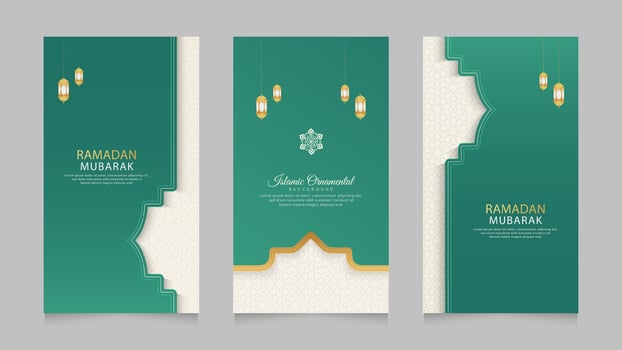 Ramadan Kareem Islamic Arabic Realistic Social Media Stories Collection Template vector