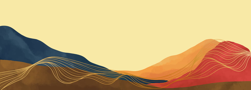 Mountain landscape watercolor painting illustration with line art pattern. Abstract contemporary aesthetic backgrounds landscapes. mountains, hills and skyline vector