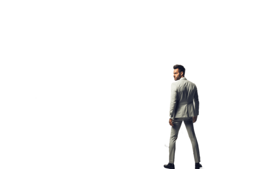 AI generated Man in Suit Walking Across Field. png