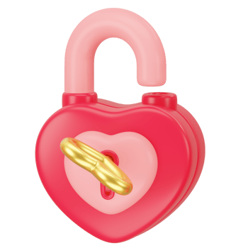 Opened Heart shaped padlock with gold keyhole. 3d icon rendering png