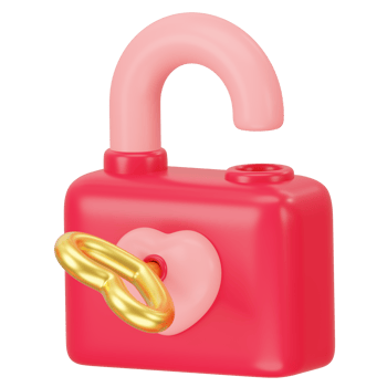 Opened Heart padlock with key hole. 3d icon rendering png