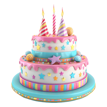 3D Rendering of a Birthday Cake With Candles on Transparent Background - png