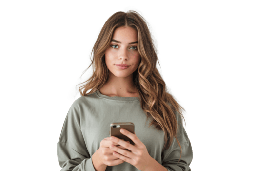 AI generated Woman using smartphone isolated png