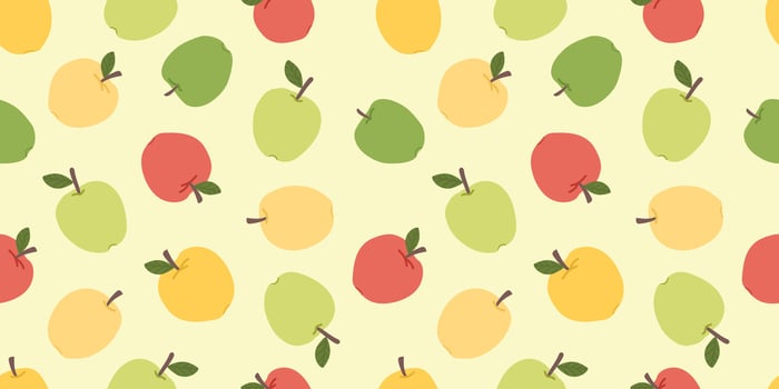 Apples seamless patterns. Green, red and yellow apples pattern. Used for paper, cover, gift wrap, fabric, interior decoration, wall art. Hand drawn colored Vector illustration