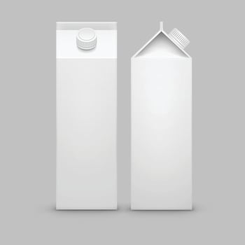 Milk Juice Carton Packaging Package Box White Blank Isolated Set vector