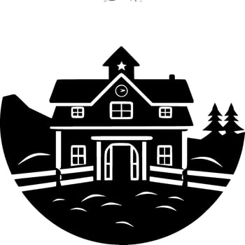 Farmhouse, Black and White Vector illustration