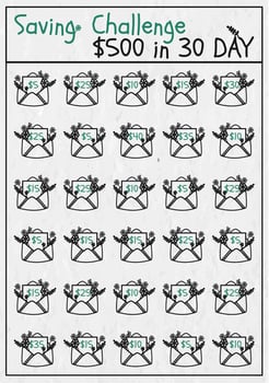 Savings Challenge 500 Dollars Goal, Savings Challenge Printable, Savings Challenge Bundle vector