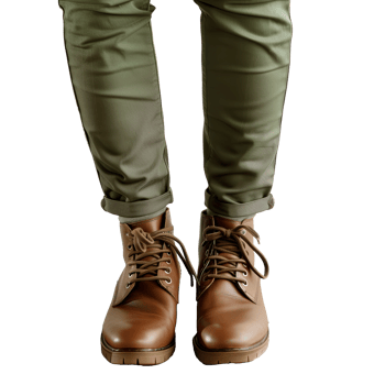 AI generated Front view of leather boots and green trousers png